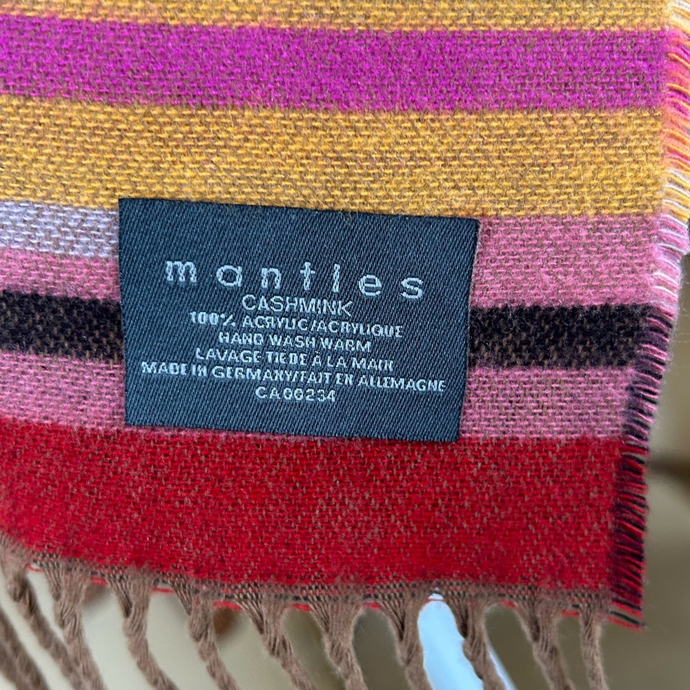 Mantles Striped pink and brown toned Fringe Scarf - Picture 3 of 4
